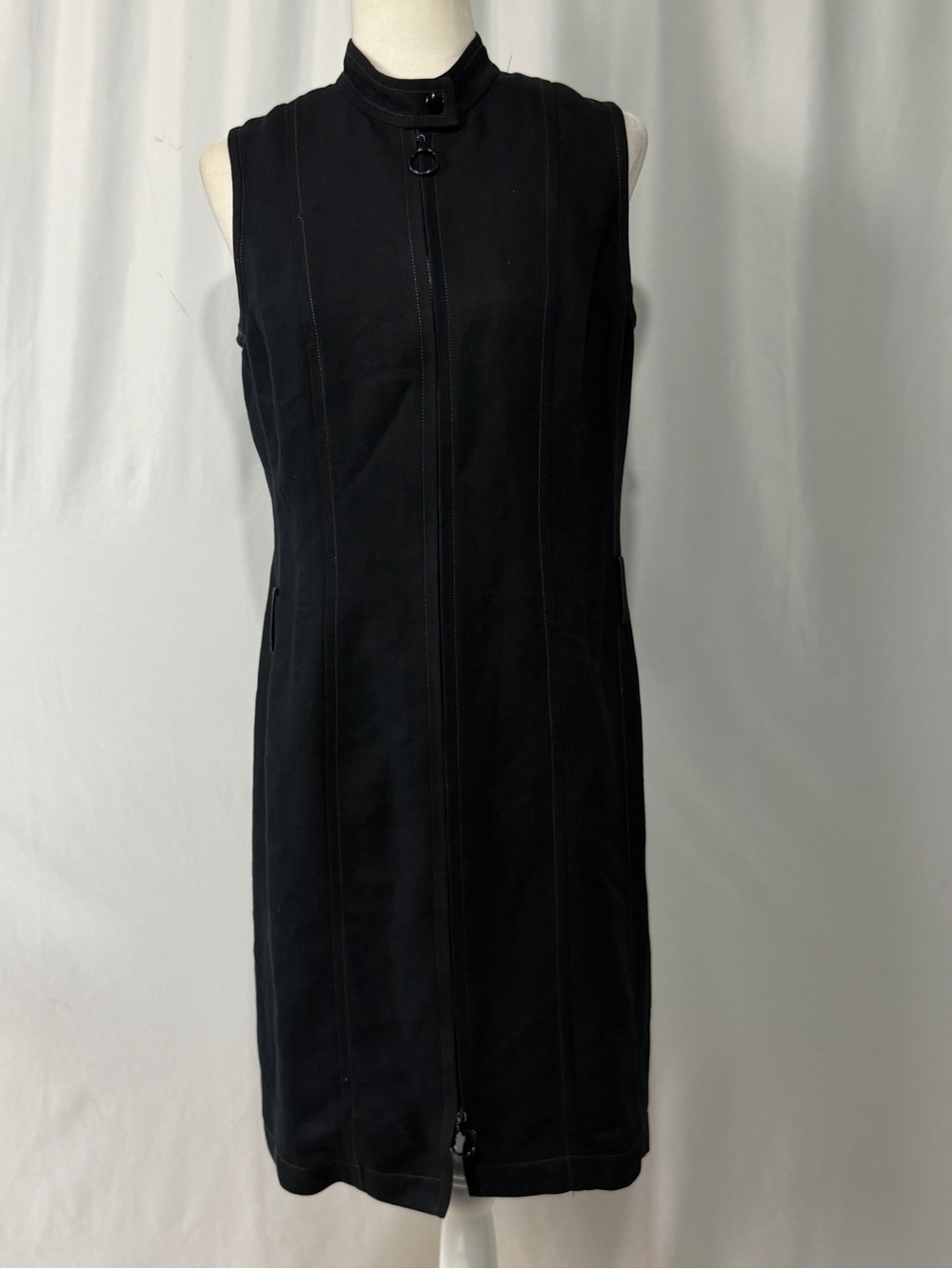 Vintage Carlisle Linen Blend Midi Dress Sz 8 Black Coquette 90s